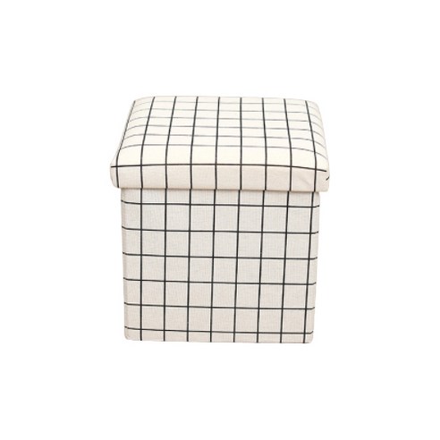 굵은마 프린트 다기능 패브릭 정리 수납 스툴 25 x 25 x 25 cm, 화이트에사각형