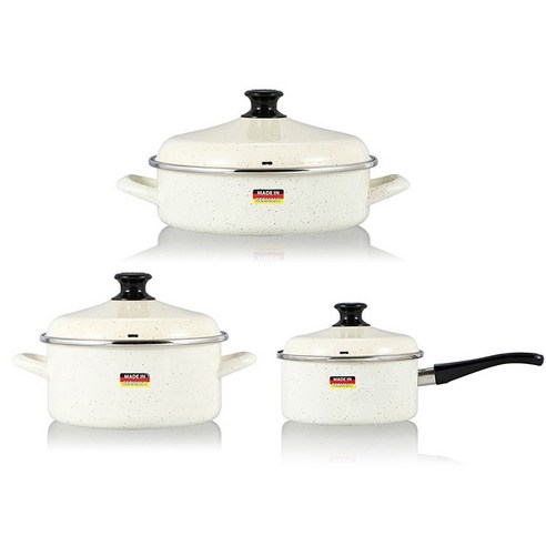 햄튼 법랑 냄비 3종 세트 3개 HEL-VNC, 바닐라크림, 편수냄비 18cm + 양수냄비 20cm + 전골냄비 24cm