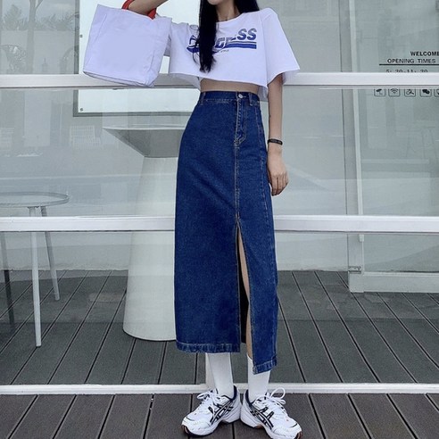 인스 레이스 디테일 데님 롱 스커트 데님스커트 인스 레이스 디테일 데님 롱 스커트 데님스커트