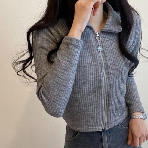 여성용 데일리 심플리에 니트 크롭 집업