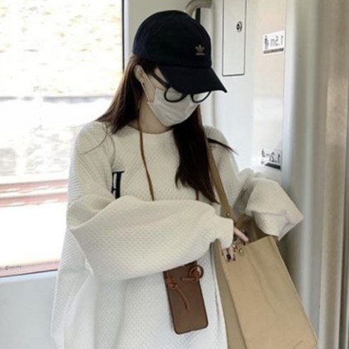 임산부 심플 베이직 와플 맨투맨