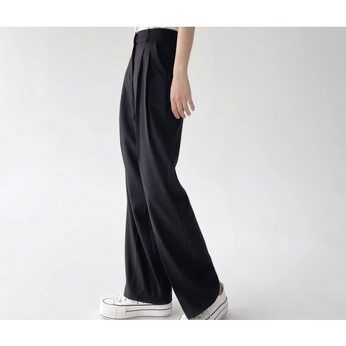 편안하고 세련된 플랜데이 여성용 3컬러 찰랑 하이웨스트 투핀턱 와이드 슬랙스 미디움