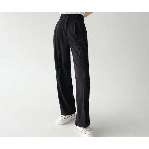 편안하고 세련된 플랜데이 여성용 3컬러 찰랑 하이웨스트 투핀턱 와이드 슬랙스 미디움