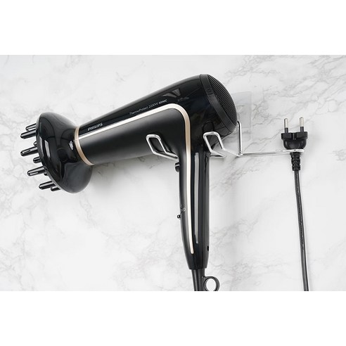 편리한 욕실 수납을 위한 생활공식 스텐 접착 드라이기 거치대