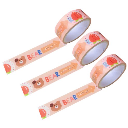 마켓A 팬시 프린팅 종이 마스킹 테이프 1.5cm x 3m, 베어, 3개
