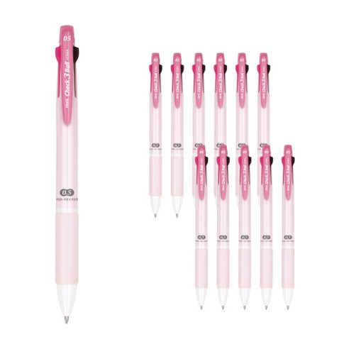 자바펜 체크 3볼 멀티펜 0.5mm, 핑크, 12개