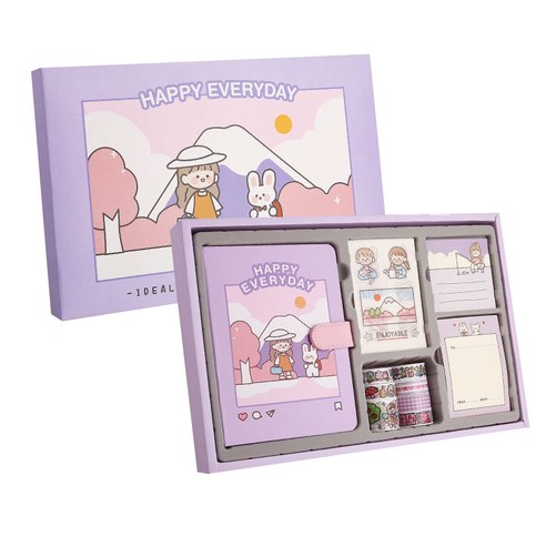 HealingCare 다꾸 109p 기프트박스 문구세트, 06 산벚꽃 산책, 1세트