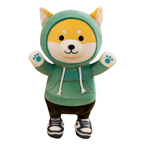 해솔 후드티 강아지 동물 캐릭터 인형, 50cm, 그린 시바견