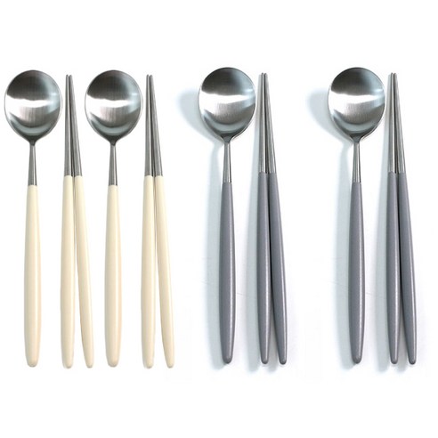리빙해피 봉봉 컬러 수저 4벌 세트, 바닐라, 그레이, 숟가락  4p + 젓가락 4p