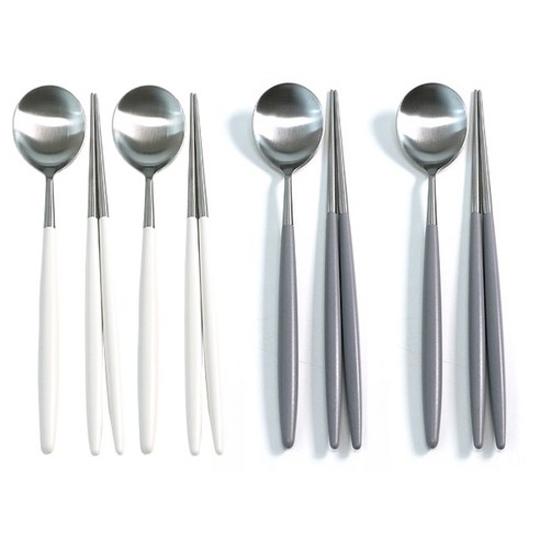 리빙해피 봉봉 컬러 수저 4벌 세트, 화이트, 그레이, 숟가락  4p + 젓가락 4p