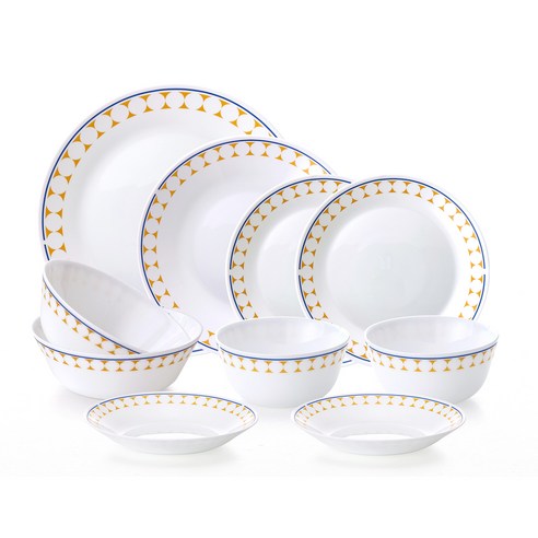 파이렉스 밀크글라스 2인 식기세트 10p, 밥공기 2p + 국그릇 2p + 앞접시 2p + 소접시 2p + 중접시 + 대접시, 하모니팝