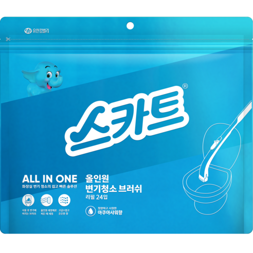 스카트 올인원 변기 청소 브러쉬 아쿠아 샤워 리필 24p, 블루, 1개