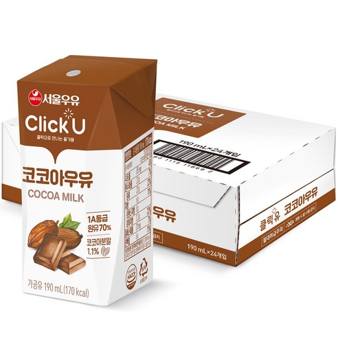 클릭유 코코아우유, 190ml, 24개