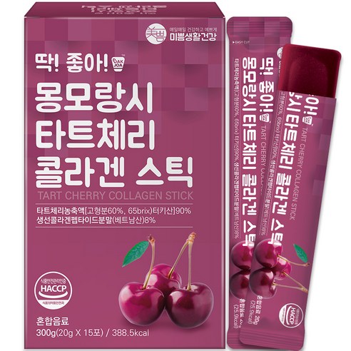 미쁨생활건강 딱 좋아 몽모랑시 타트체리 콜라겐 젤리 스틱 15p, 15포, 300g, 1개