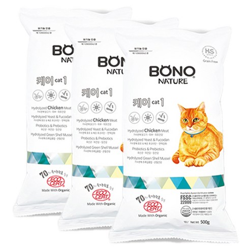 보노네이처 고양이 전연령 케어캣1 고양이 건식사료 3p, 1.5kg, 1개, 닭