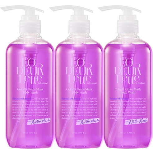 로더렛 인 잉글랜드 컬러핏 그레이스 머스크 바디 워시, 3개, 500ml