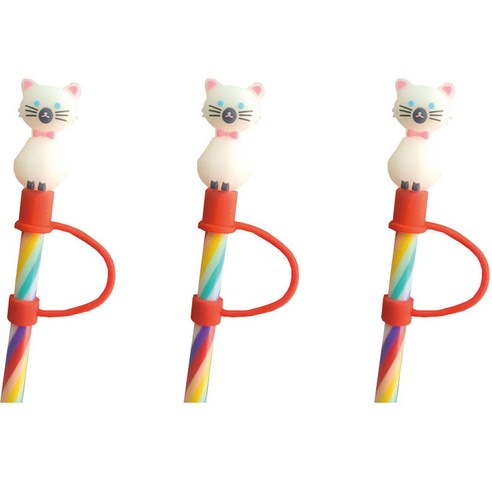 오달라 모아컵 디자인 실리콘 캐릭터 빨대 뚜껑 마개 캡 스토퍼, 3개, 레드캡 하양고양이