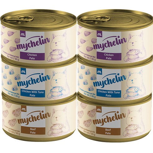 마이슐랭 고양이 주식 비프 파테 습식캔, 닭, 소, 닭+참치, 80g, 6개