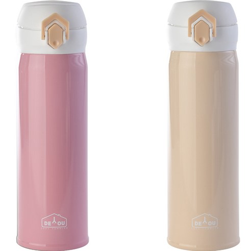 상상앤드 비비드 2중 진공 원터치 보온병, 핑크 + 아이보리, 500ml