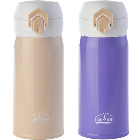 상상앤드 비비드 2중 진공 원터치 보온병, 아이보리 + 퍼플, 350ml