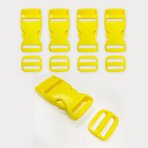 컬러 플라스틱 버클 5p + 끈조절기 5p 세트 25mm, 노랑, 1세트