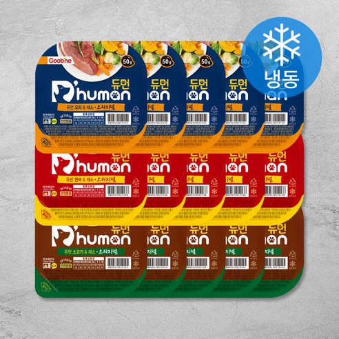 듀먼 강아지 자연화식 용기형 50g x 3종 x 5p 세트 (냉동), 1세트, 오리 + 채소 혼합맛, 연어 + 채소 혼합맛, 소고기 + 채소 혼합맛