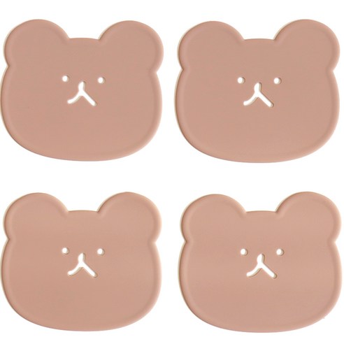 에이드엘 곰 실리콘 컵받침 4p, 브릭레드, 1세트