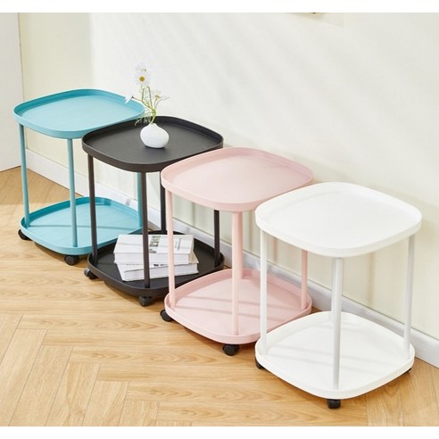 Side  table  Yunel  pastel  side table  shelf  pink  2 steps  caster  fixed