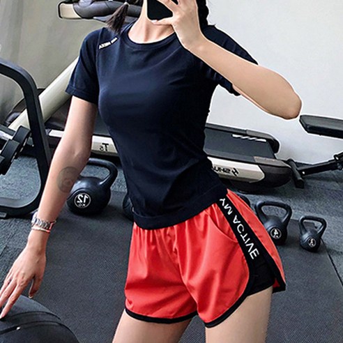 여성용 스포츠플로우 스몰 레터링 런닝 반팔 운동복