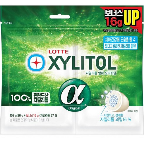 자일리톨 껌 알파 오리지날 리필, 102g, 1봉