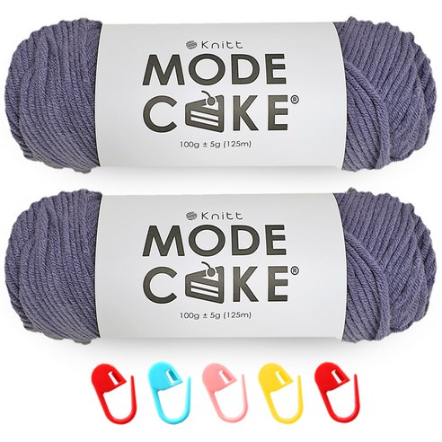 니뜨 모드케이크 뜨개실 100g 2p + 단수링 5p 세트, 18 퍼플그레이(뜨개실), 랜덤발송(단수링), 1세트