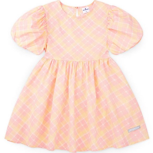 젤리스푼 여아용 통기성 캔디체크 퍼프소매 원피스