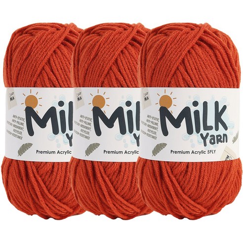 니뜨 밀크얀실 뜨개실 50g x 3p + 코튼라벨 세트, 77오렌지브라운, 1세트