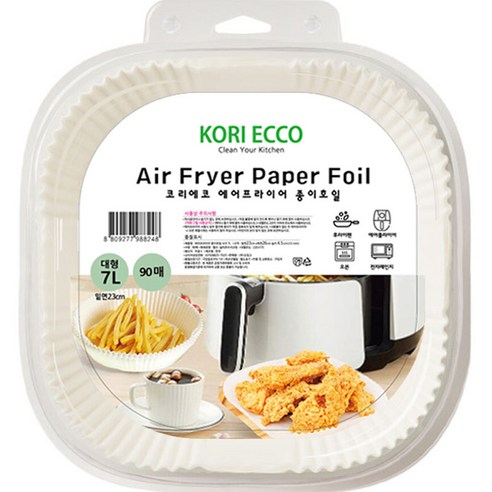 코리에코 에어프라이어 종이호일 사각 화이트 90p, 1개