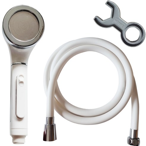 두진 바스 수압상승 샤워기 헤드 + 1.5m 꼬임방지 튜브형 샤워호스 세트 화이트, 1세트