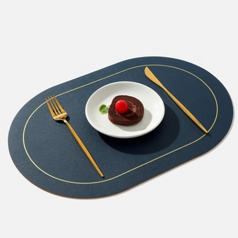 라데코 라운드 프레임 방수 양면 식탁매트 4p, 네이비/옐로우, 45 x 30 cm, 4매