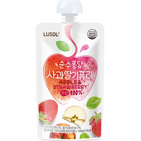 루솔 순수퐁당 퓨레, 혼합맛(사과/딸기), 100g, 1개