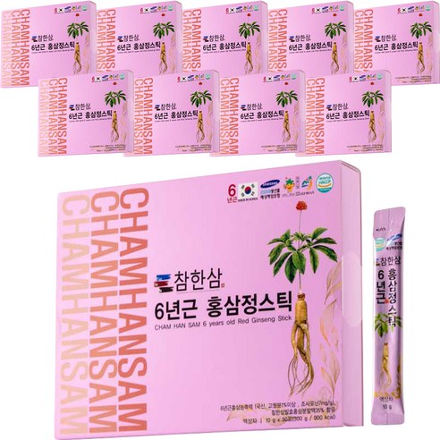 참한삼 6년근 고농축 핑크 홍삼정스틱 30p + 쇼핑백, 300g, 10박스
