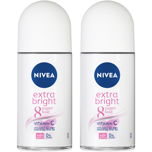 니베아 데오드라트 롤온 엑스트라 브라이트, 50ml, 2개