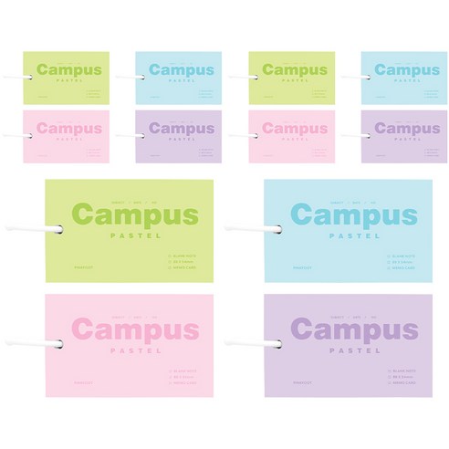 핑크풋 1000 파스텔 캠퍼스 메모카드 3p x 4종 세트, 그린, 블루, 핑크, 퍼플, 1세트