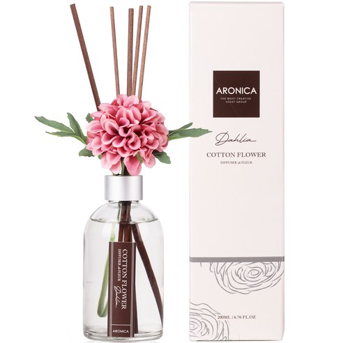 아로니카 플라워 디퓨저 200ml + 플라워스틱 + 섬유스틱 5p, 코튼플라워, 1세트