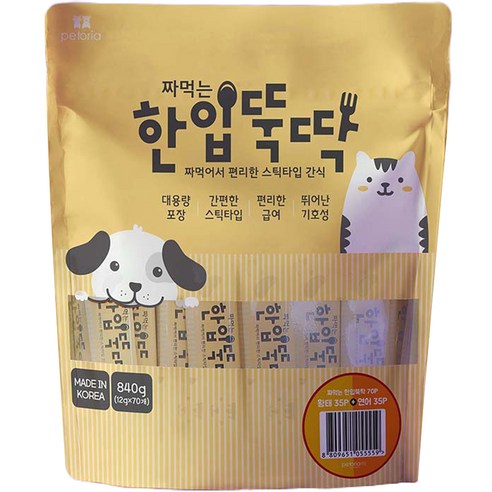 펫토리아 반려동물 짜먹는 한입뚝딱 간식 황태 12g x 35p + 연어 12g x 35p 세트, 황태 35P+연어 35P, 840g, 1팩 고양이 간식 Best Top5