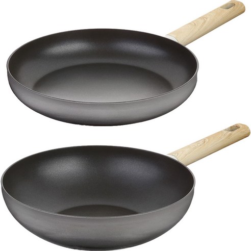 뉴트로 인덕션 셰프와인 IH 와이드 후라이팬 세트 2종, 베이지, 후라이팬 28cm + 궁중팬 28cm