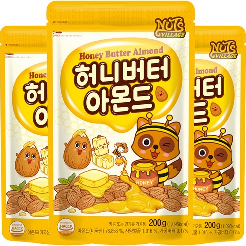 넛츠빌리지 허니버터 아몬드 견과류 혼합견과/믹스넛, 200g, 3개