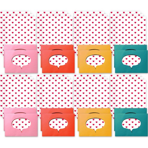 패턴 포인트 편지지 32p + 말풍선 봉투 16p 세트, 레드하트(편지지), 랜덤발송(봉투), 1세트