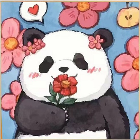 더웨일 DIY 유화 명화그리기 판다 20 x 20 cm, 꽃 판다, 1개