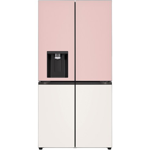 [색상선택형] LG전자 디오스 오브제컬렉션 4도어 매직스페이스 얼음정수기 냉장고 글라스 방문설치, 핑크(상단), 베이지(하단), W824GPB172S