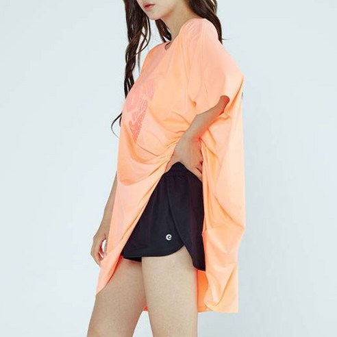 솔레일 여성용 썸머하트 반팔 판초 + 블랙 심플 보드숏 래쉬가드 세트