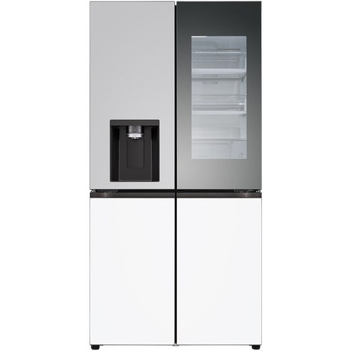 LG전자 오브제 디오스 4도어 양문형 얼음정수기 냉장고 메탈 노크온 방문설치, 크림그레이 + 크림화이트, W824MRH472S