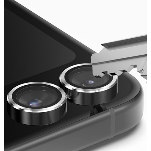 갤럭시 Z 플립5와 호환되는 메탈 프레임 링 휴대폰 카메라 렌즈 강화유리 액정보호필름 실버